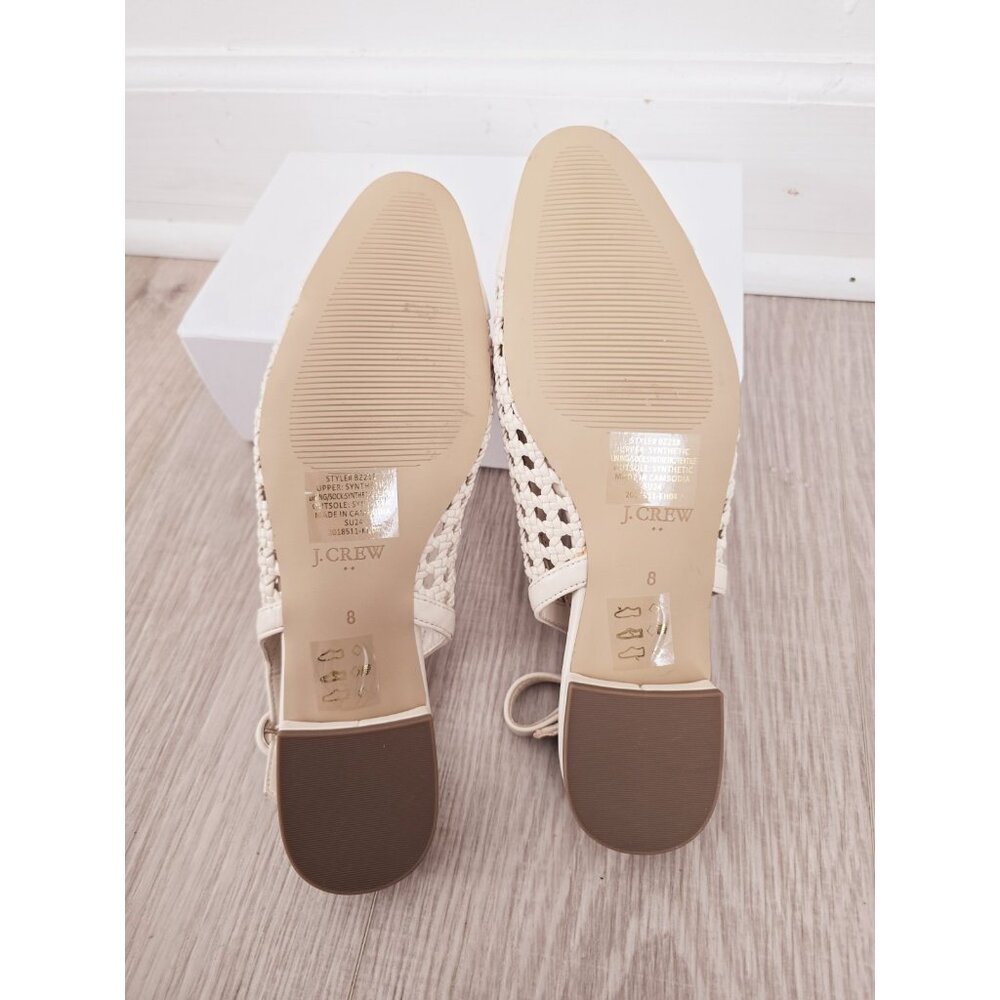 J. Crew Woven Ivory Slingback Flats 8 Buckle Old Money Cap Almond Toe Boho Shoes - Picture 4 of 11